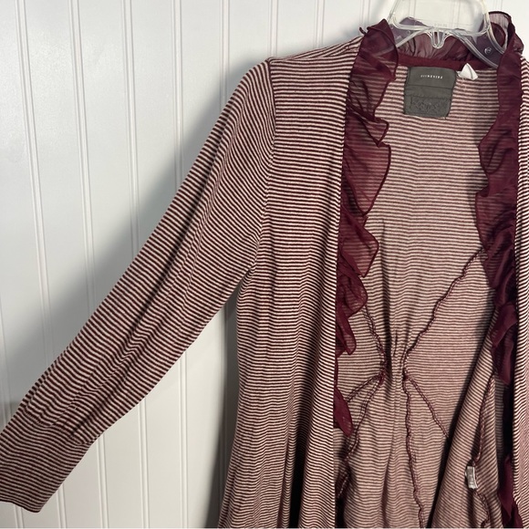 anthropologie guinevere cardigan Sweater Ruffles Stripes Red White Boho Casual - Picture 8 of 9